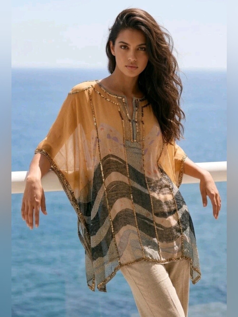 Chico's Sheer Cover Up With Sequins L/XL